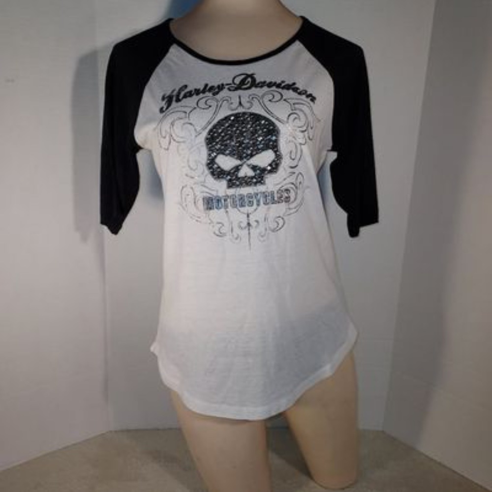 Harley Davidson skull baseball t-shirt size S